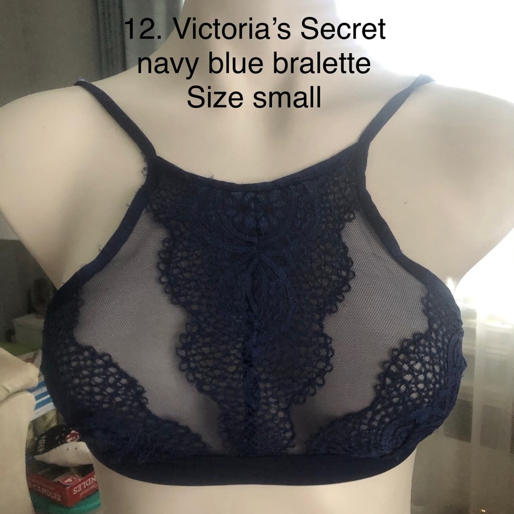 Navy blue mesh and lace bralette